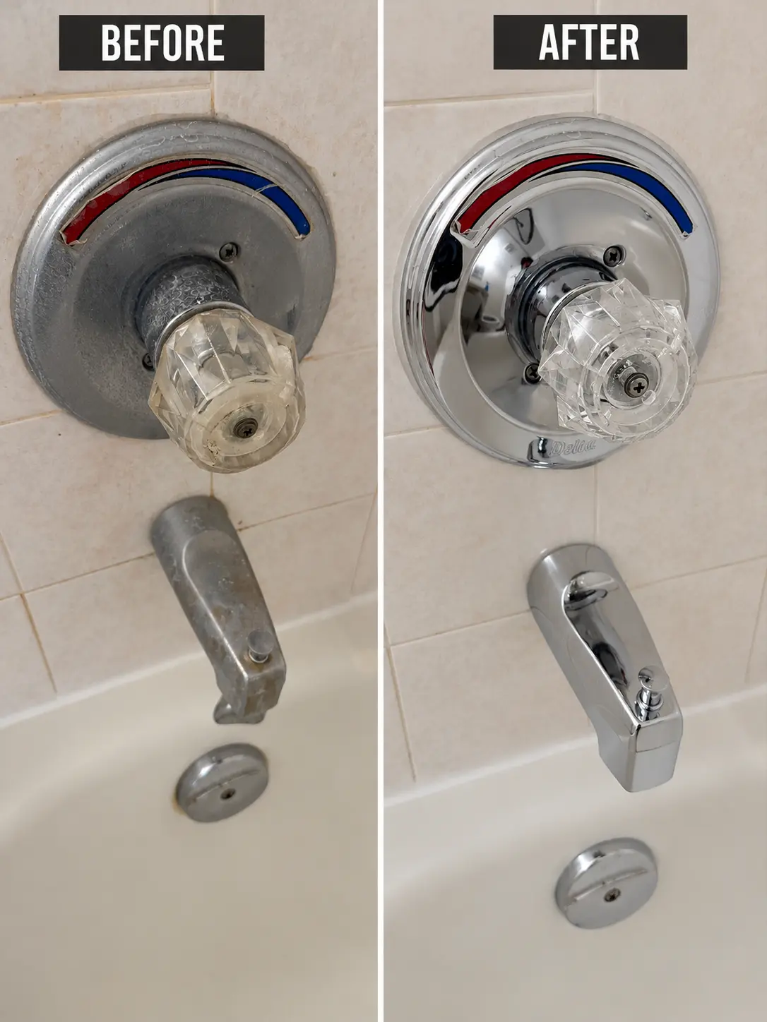 Bathroom fixture before and after