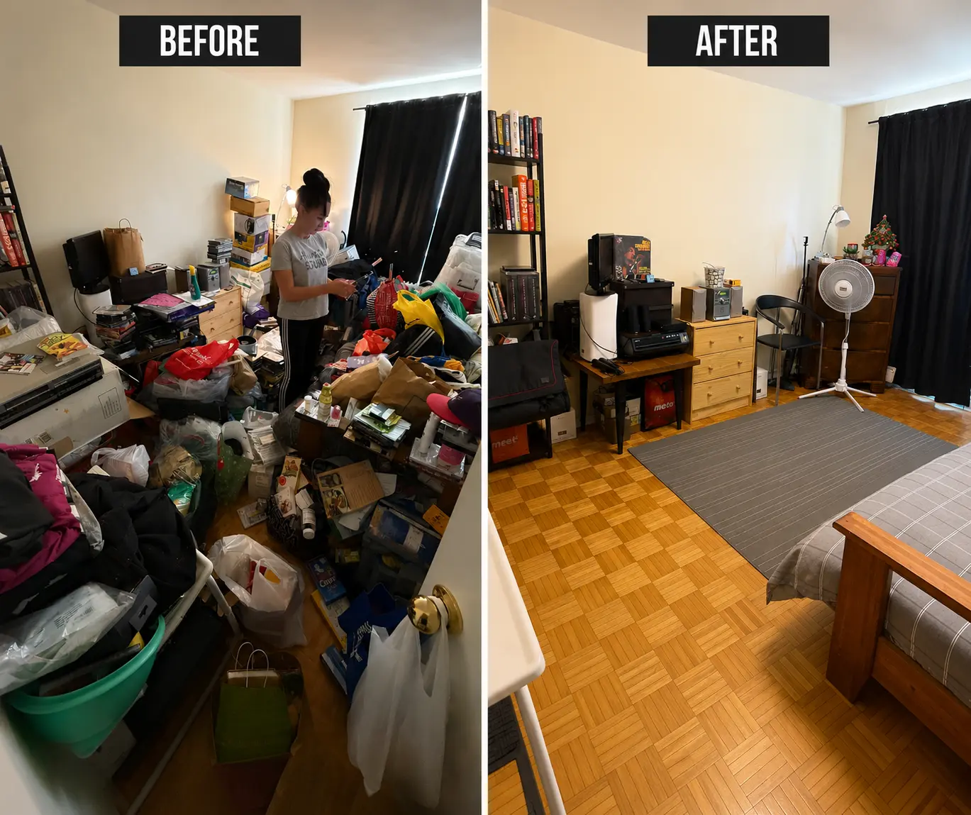 Room cleaning before and after